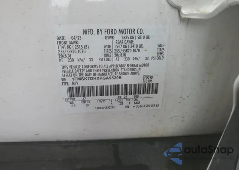 2023 Ford Explorer Xlt из США, поврежденный, VIN 1FMSK7DHXPGA98298